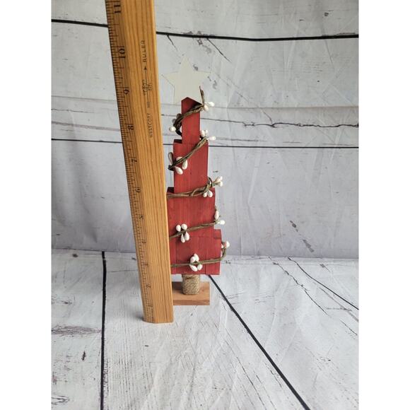 Handmade Rustic Wooden Red Christmas Tree Decor Shelf Sitter CountryCore - Picture 2 of 7